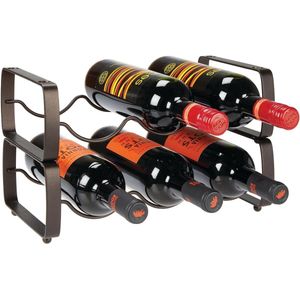 Wijnrek - voor wijnflessen en meer - stapelbaar/metaal/voor maximaal 3 flessen/handig - brons - per 2 stuks verpakt