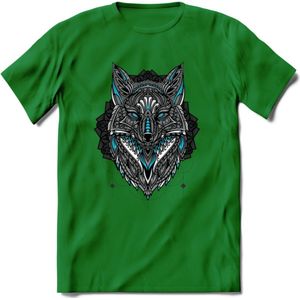 Vos - Dieren Mandala T-Shirt | Lichtblauw | Grappig Verjaardag Zentangle Dierenkop Cadeau Shirt | Dames - Heren - Unisex | Wildlife Tshirt Kleding Kado | - Donker Groen - S