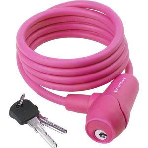 Fietsslot met 2 sleutels in roze, spiraalkabelslot voor beveiliging, lengte 1500 mm, diameter 8 mm, met siliconencoating