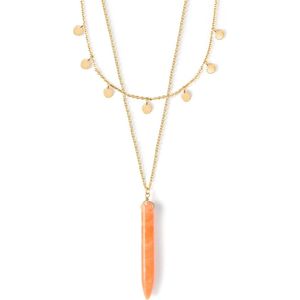 Orelia ketting 2 lagen, kort met kleine muntjes en iets langer met oranje spike goudkleurig