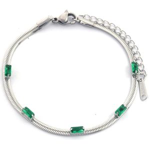 Armband Dames - Zirkonia - RVS - Verstelbaar 16-21 cm - Zilverkleurig en Groen