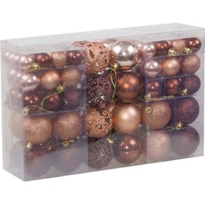 Kerstballenset - kerstballen - kerstversiering - 100 stuks - champagnekleurig en bruin
