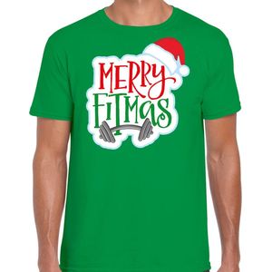 Merry fitmas Kerstshirt / Kerst t-shirt groen voor heren - Kerstkleding / Christmas outfit XXL