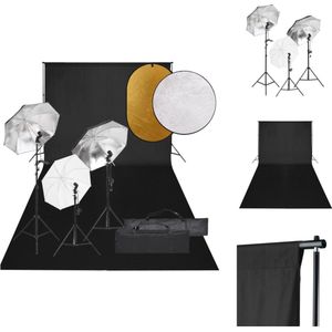 vidaXL Fotostudioset - Complete set met verlichting - achtergrondsysteem en reflector - 3 paraplus - zwart - 300x300 cm - goud/zilver/wit/zwart - 110 cm/1.5x1 m - incl - draagtas - Fotostudio Set