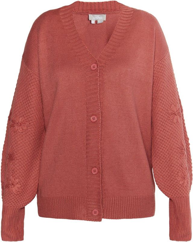 usha - Gebreid Vest - Geborduurde Bloemen - Casual Snit