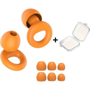 BMJ Trading® - Oordoppen voor Slapen - Earplugs - Reizen - Overprikkeling - Earplugs - Oranje - SNR 26 dB Demping - Inclusief Opbergdoosje - Festival Oordopjes - Herbruikbare Gehoorbescherming - Oordoppen Slapen Siliconen - 8 Dop
