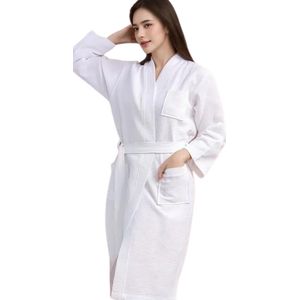 Nivard Badjas Dames - Fleece - Katoen - Badstof - Sauna - Hamam - Wafel - Bathrobe - Duster - Ochtendjas - Spa - Kimono - Wit