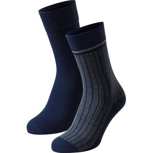 Schiesser long life cool 2P sokken stripe blauw - 43-46