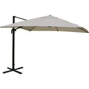 Zweefparasol MCW-A96, 3,5x3,5m (Ø4,95m) polyester aluminium/staal 25kg ~ creme-grijs zonder voet, draaibaar
