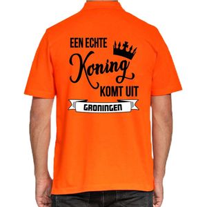 Bellatio Decorations Poloshirt Koningsdag - oranje - Echte Koning komt uit Groningen - heren - shirt L