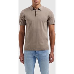 PURE PATH Knit Polo With Chestprint Polo's & T-shirts Heren - Polo shirt - Taupe - Maat XS