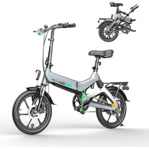 HITWAY Elektrische fiets lichtgewicht | URBAN E-BIKE Inklapbaar | 16 inch elektrische fiets met schijfremmen | 7.5AH Maximale snelheid 25 km/u | Actieradius 35-45 km | GREY