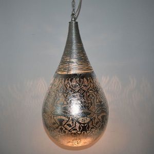 Oosterse metalen hanglamp Filigrain Druppel | 1 lichts | zilver | metaal | Ø 26 cm | 56 cm | sfeervol / traditioneel design