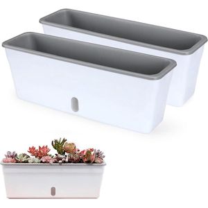 Zelfbewaterende Plantenpotten 2 Pack - Grote Rechthoekige Bloempotten 44 x 11 x 155 cm
