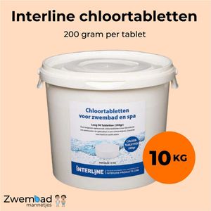 Interline Chloortabletten 200 gram 10 kg - Inclusief doseerschema - Chloortabletten voor zwembad en jacuzzi - Chloor 200 gram - Chloortabletten voor gemiddeld tot groot zwembad