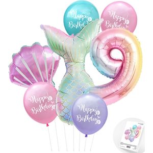 Cijfer ballon 9 Zeemeermin - Mermaid - Meermin - Ballonnen Pakket - Kinderfeestje - Helium Ballonnen - Snoes