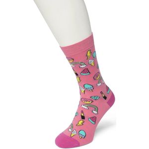 Bonnie Doon Dames Sokken met Zoetigheden Print maat 36/42 Roze - Thema Sokken - Zoet en Kleurrijk - Cadeau Sokken - Word je Happy en vrolijk van - Zacht Katoen met Gladde Teennaad - Comfortabel - Perfect Cadeau - Cradle Oink - BT991108.189