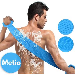 Metio - Body Brush & Rugscrubber - Siliconen Doucheborstel - Dubbelzijdig & Verlengde Lengte - Blauw