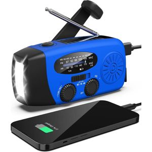 Radio Op Batterijen (Accu) Voor Rampen - Radio Opwindbaar - Noodradio - Noodradio Solar Opwindbaar - Multifunctionele Noodradio - Survival Radio - Zaklamp / Powerbank - Noodpakket - Noodrantsoen - Voor Rampen - Voor Camping - Draagbare Radio - Blauw