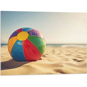 Vlag - Kleurrijke Strandbal Liggend in het Zand - 80x60 cm Foto op Polyester Vlag