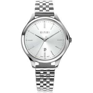 ZINZI Classy horloge 34mm zilverkleurige wijzerplaat stalen kast en band datum ziw1002