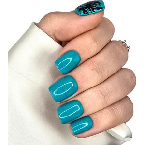 SD Press on Nails B-254 – Set van 20 Korte Rechte Plaknagels – Turquoise Uil – Inclusief Lijm & Tools – Handmade Nail Art