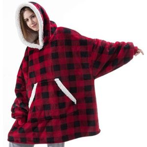 Super Comfy Fleece Hoodie – Trui en Deken in �één – Unisex – Rood/Zwart