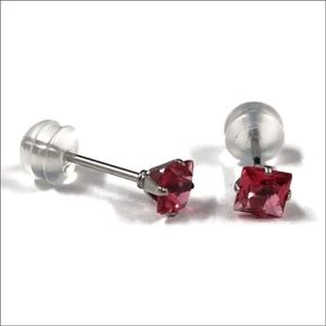 Aramat jewels ® - Zirkonia zweerknopjes vierkant 4mm oorbellen robijn rood chirurgisch staal