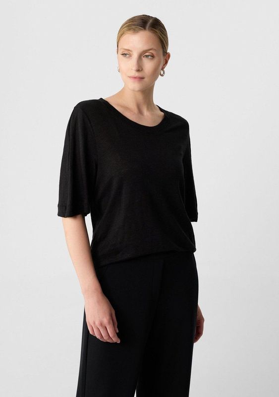 comma - T-Shirt - Linnen - Regular Fit - Halflange Mouwen