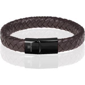 Memphis gevlochten leren armband Bruin Zwart-20cm