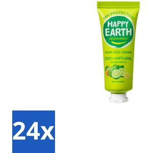 Happy Earth – Deodorant Cream – 100% Natuurlijk Bergamot – 40 ml - Voordeelverpakking - 24 stuks