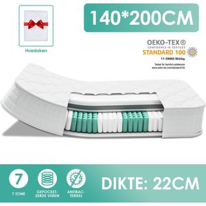 Elekiatech Matras 140 x 200 cm - 22 cm Dik - Eenpersoonsmatrassen-Latex Pocketvering Matras - Anti-Allergische - met 9- laags Composietstructuur