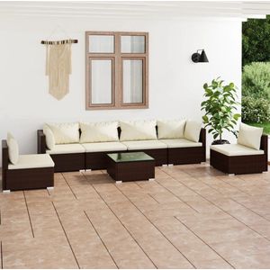 The Living Store loungeset - Modulair bruin PE-rattan - Stevig frame - Hoogwaardig materiaal - 4x middenbank - 2x hoekbank - 1x tafel - 6x zitkussen - 8x rugkussen