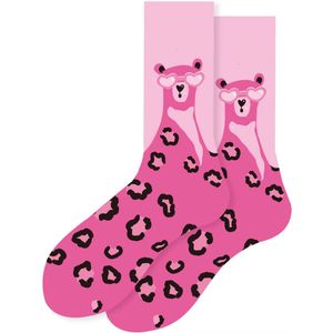 ZOETTT Pink leopard sokken - Sokken - Leuke sokken - Grappige sokken - Vrolijke sokken - Dieren sokken - Luipaard sokken - Roze sokken