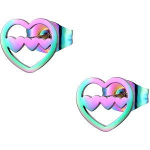 Aramat jewels ® - Oorknopjes Regenboog oorbellen zweerknopjes hartje met 3 hartjes chirurgisch staal 9mm- hartjes oorbellen- Cadeau- Valentijn - Moederdag - Trendy-oorbellen man - oorbellen vrouw - oorstuds - oorstekers-cadeau - Oorbellen meisje