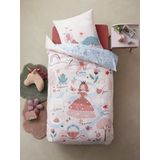 Vertbaudet - Set - Dekbedovertrek + Kussensloop - Blauw/Roze - Voor Kinderen met Motieven