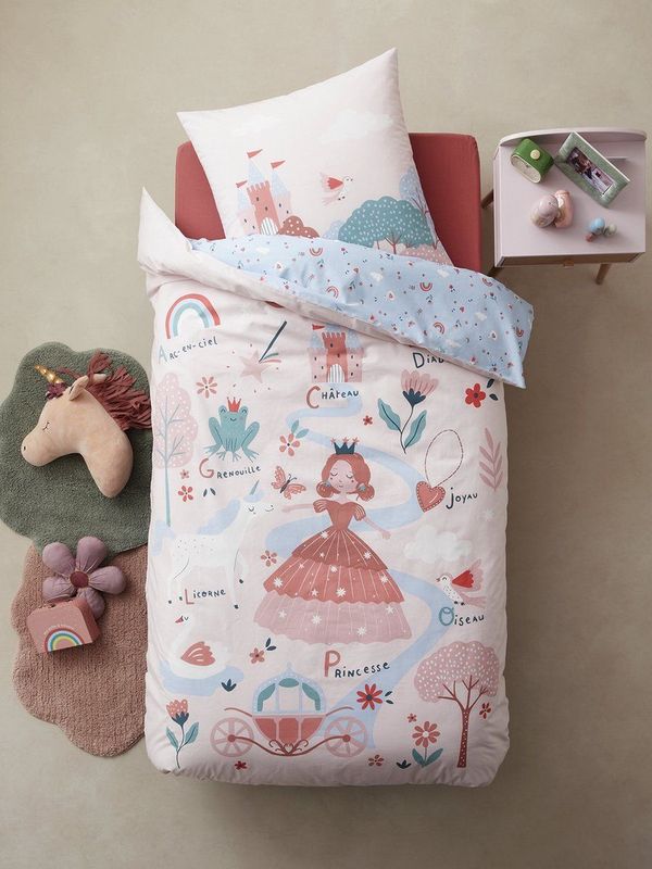 Vertbaudet - Set - Dekbedovertrek + Kussensloop - Blauw/Roze - Voor Kinderen met Motieven