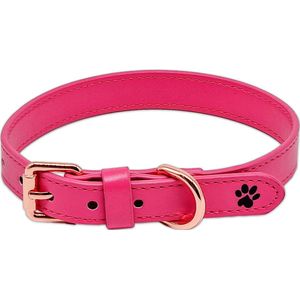 Roze Leren Halsband Hond - Roze Hondenhalsband Leer - Pretty Pink - Paw My God! - Maat S