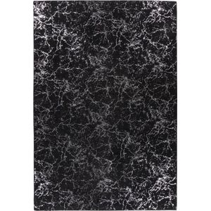 Bijou - Hoogpolig Vloerkleed - Zwart/Zilver - Marmer - 80x150 cm