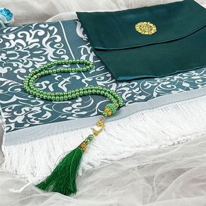 Al Quds Gebedskleed - Compleet met Tas en Tasbih - Zachte Stof en Luxe Uitstraling - Seccade - Geschenkset - Kleur Groen
