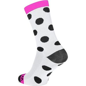 Winaar Fietssokken Zomer Unisex Wit Roze met Zwarte Stippen - BWP dots - 45-46