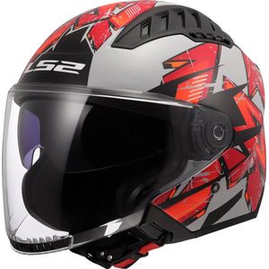 LS2 Helm Copter II Kanji - Grijs - Rood - Polycarbonaat