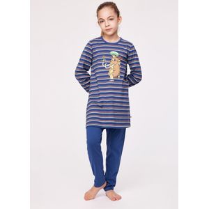Woody pyjama meisjes - mammoet - streep - 232-10-BLB-S/904 - maat 140