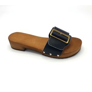 Houten sandalen zwart met gesp - DINA sandalen - 35