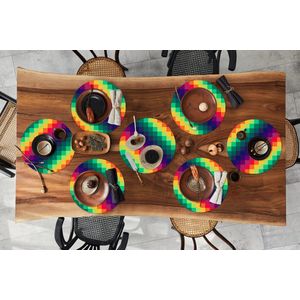 Ronde placemats - Onderlegger - Placemats rond - Regenboog - Patronen - Pixel - 8 stuks