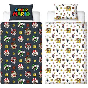 Nintendo - Super Mario Beddengoed - Zwart/Wit - Microvezel - Omkeerbaar
