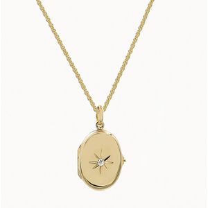 White Basis – Ovaal Medaillon Ketting met Zirkonia Ster – 18K Goud Vergulde 925 Zilver – Foto Medaillon – Valentijn Cadeautje Vrouwen – Moederdag & Kerst Cadeau