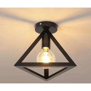 Goeco Plafondlamp - 25cm - Klein - E27 - Zwart - Ijzer - Industrieel Vintage Verlichtingsarmatuur - Geometrische Lampenkap - Lamp Niet Inbegrepen