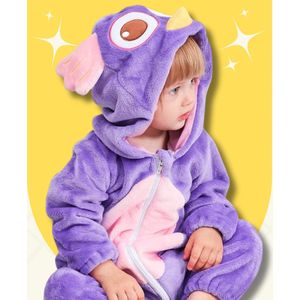 BoefieBoef Uil Dieren Onesie & Pyjama voor Baby & Dreumes en Peuter tm 18 maanden - Kinder Verkleedkleding - Dieren Kostuum Pak - Paars
