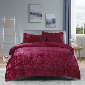 Princessdekbedovertrek Crushed Velvet -Soft Touch - Fluweel - Dekbedovertrek met Drukknopen-Tweepersoons -200x200/220 cm +2 kussenslopen 60x70 cm- Bordeaux Rood